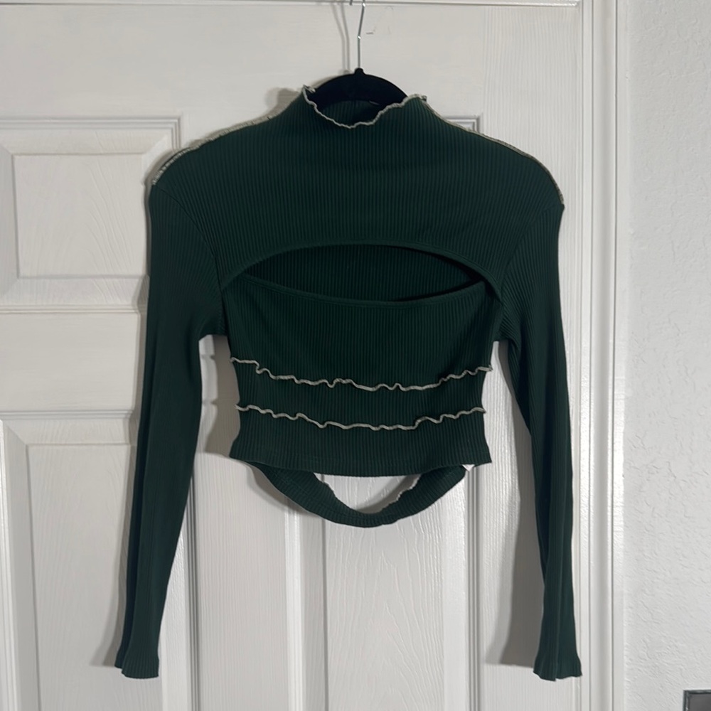 SHEIN Green Ribbed Long Sleeve Bodysuit